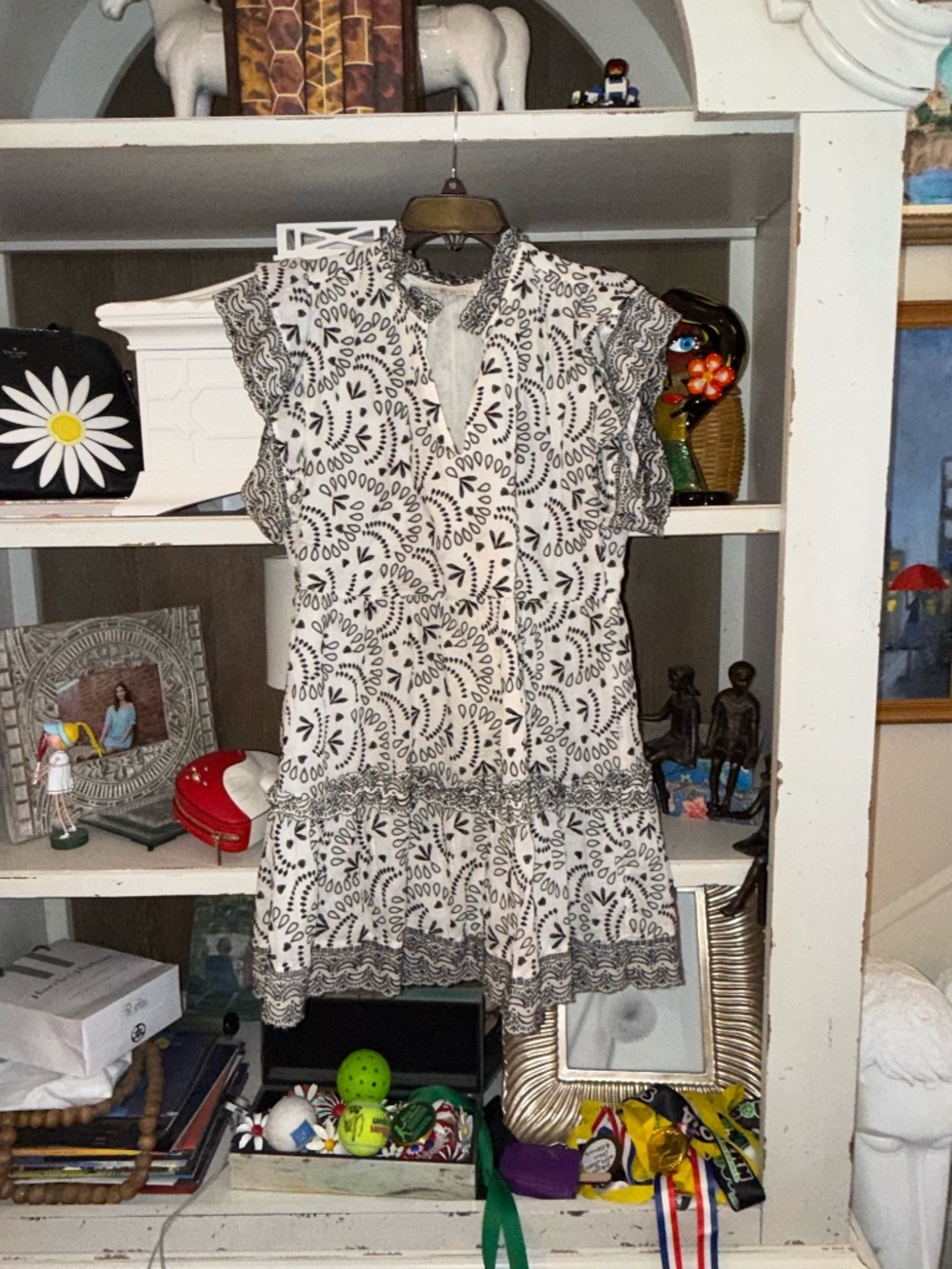 Marie Oliver XS ruffled split neck dress eyelet - Picture 1 of 5